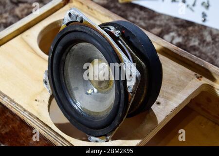 Analisi dell'altoparlante. Analisi dell'altoparlante. Subwoofer 15gdn Revisione degli altoparlanti. Altoparlante a colonna 15AS-208. Acustica per scaffali sovietici vintage. Foto Stock