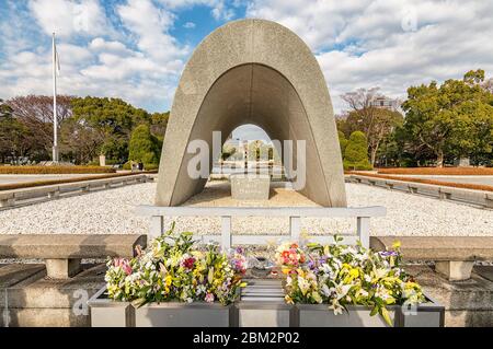 Hiroshima / Giappone - 21 dicembre 2017: Hiroshima Peace Memorial Park costruito in memoria delle vittime dell'attacco nucleare a Hiroshima il 6 agosto 19 Foto Stock