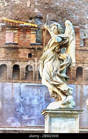 Vista sull'antica statua dipinto colorato sembra immagine, Roma, Italia Foto Stock