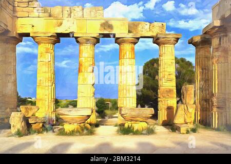 Vista sull'antico tempio dipinto colorato sembra immagine Foto Stock