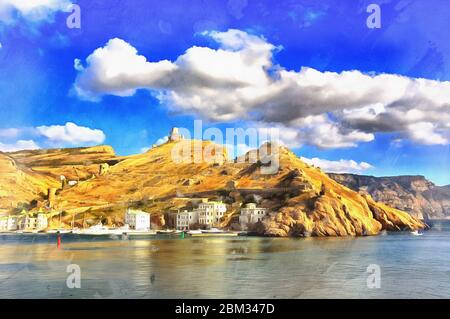 Bella stagione di Balaklava bay colorful dipingere assomiglia a disegno, Crimea, Russia Foto Stock