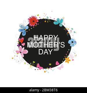 Biglietto di auguri per il giorno della mamma felice con cornice circolare decorativo mano disegnata astratta vettore fiori Illustrazione Vettoriale