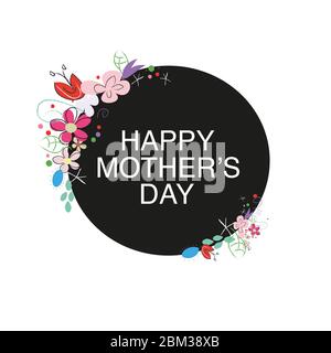 Biglietto di auguri per il giorno della mamma felice con cornice circolare decorativo mano disegnata astratta vettore fiori Illustrazione Vettoriale