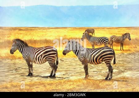 Zebra alla savanna pittura colorata assomiglia a immagine Foto Stock