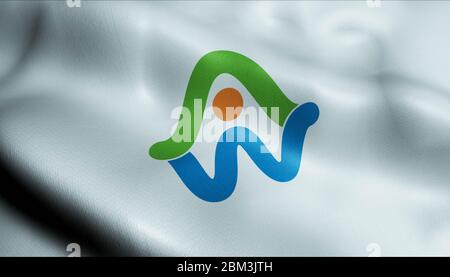 Illustrazione 3D di una bandiera a onda di Awa (Giappone paese) Foto Stock