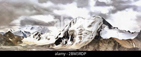 Pittura colorata di bellissimo paesaggio di montagna, Kirghizistan Foto Stock