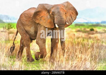 Pittura African Elephant colorato sembra immagine, Loxodonta africana, Tanzania, Africa Orientale Foto Stock