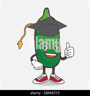 Un'illustrazione del personaggio della mascotte del cartoon Finger Lime in un cappello nero Graduation Illustrazione Vettoriale