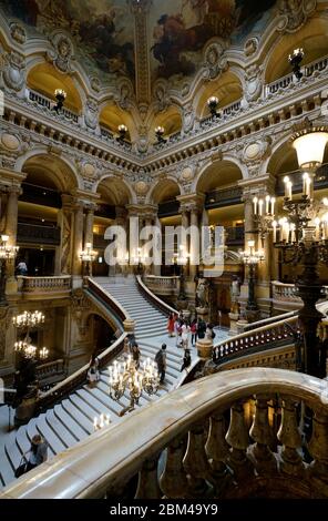 La grande scalinata del Palais Garnier Opera National de Paris Foto Stock