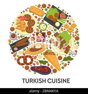 Banner di cucina turca, menu o guida alla cucina Illustrazione Vettoriale