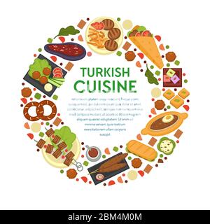 Menu di cucina turca, modello rotondo con testo Illustrazione Vettoriale