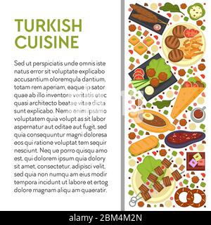 Banner modello cucina turca con testo, menu ristorante Illustrazione Vettoriale