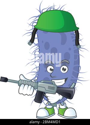 Un elegante design di mascotte dell'esercito di salmonella typhi con pistola automatica. Illustrazione vettoriale Illustrazione Vettoriale