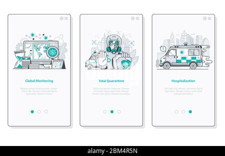 Schermate dell'interfaccia utente World Virus Pandemic per l'applicazione medica Illustrazione Vettoriale