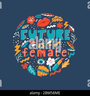 Esclusivo poster femminile disegnato a mano. Illustrazione Vettoriale