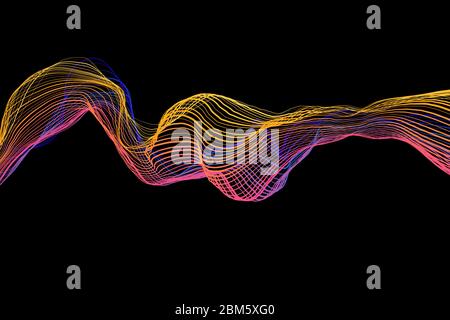 Astratto Eco fresco reinbow fumo fiamma elica isolata su sfondo nero. Overlay di un'illustrazione sana della molla Foto Stock