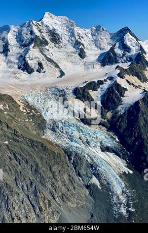 Il ghiacciaio Tasman e il Monte Tasman nel Parco Nazionale di Mount Cook, Nuova Zelanda Foto Stock
