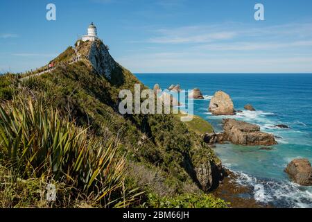 Faro di Nugget Point, Owaka, Nuova Zelanda Foto Stock