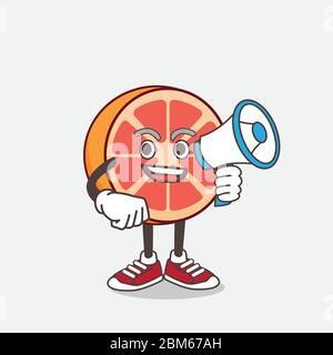 Un'illustrazione di un personaggio mascotte di vigneto di pompelmo che detiene un megafono Illustrazione Vettoriale