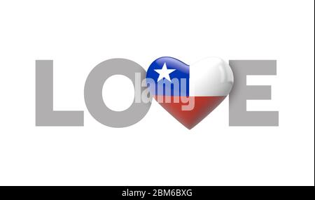 Amore Cile cuore a forma di bandiera con parola d'amore. Rendering 3D Foto Stock