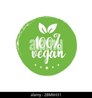 Vegano o vegetariano alimenti sani 100% verde timbro di gomma icona timbro isolato su sfondo bianco. Illustrazione vettoriale Illustrazione Vettoriale