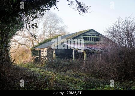 Vecchio fienile rustico caseario nella campagna del Kent, Regno Unito Foto Stock