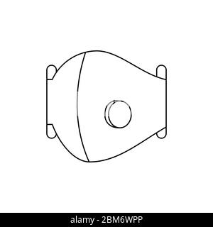 Maschera medica con valvola. Maschera protettiva N95, FFP2. Contorno nero su sfondo bianco icona. Respiratore di protezione dalla polvere. Sicurezza COVID-19. Vettore Illustrazione Vettoriale