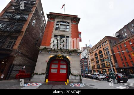 Tribeca, Manhattan, New York City, New York, New York, USA - 4 dicembre 2019. Il caminetto di Hook & Ladder Company 8, dove è stato girato il film di Ghostbusters, Tribeca Foto Stock