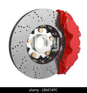 Auto disco freno e pinza rossa isolato Foto Stock