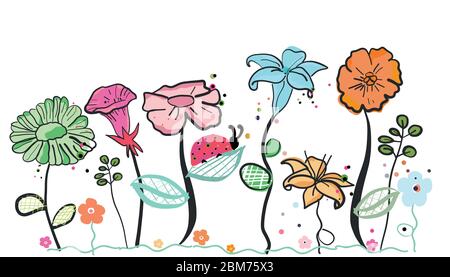 Astratto decorativo vibrante colore fiori primavera vettore Illustrazione Vettoriale