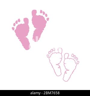 Il piede del bambino stampa. Colore rosa con bambino ragazza bambino ragazzo. Simbolo del bambino doppio. Baby doccia è una ragazza Illustrazione Vettoriale