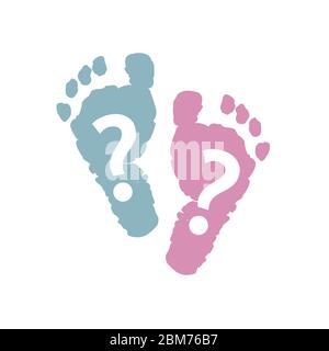 Stampe dei piedi del bambino. Bambino ragazza bambino ragazzo. Simbolo del bambino gemello. Il genere del bambino di colore rosa e blu rivela Illustrazione Vettoriale