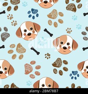 Cute cane, zampa stampa e ossa senza cuciture modello Illustrazione Vettoriale