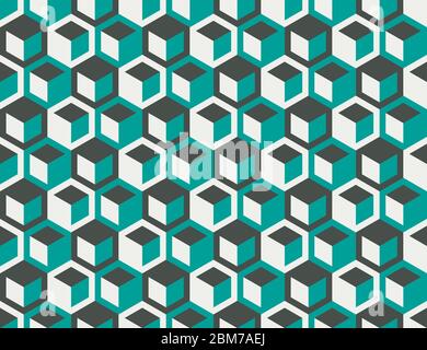 Modello vettoriale senza giunture geometrico retrò astratto con esagoni e cubi in colori retrò. Ripetizione di superficie moderna senza giunture Illustrazione Vettoriale
