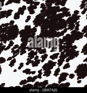Design con motivo a forma di mucca/cavallo longhorn senza cuciture con macchie nere su bianco. Motivo a trama con stampa vettoriale su animali con macchie nere su sfondo bianco Illustrazione Vettoriale