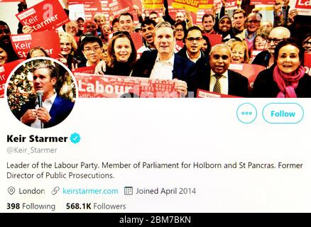 Pagina Twitter (maggio 2020) Sir Keir Starmer, leader del Partito laburista Foto Stock