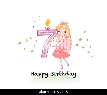 buon compleanno bambina numero 7 con draghetta Stock Vector