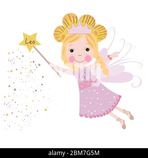 Leo zodiaco segno astrologico carino vettore fiaba Illustrazione Vettoriale