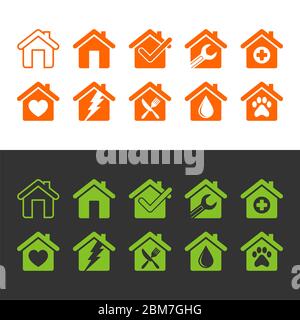 Set Home, Casa, architettura, modello di logo icona edificio disegno di illustrazione. EPS vettoriale 10. Foto Stock