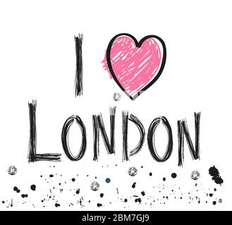amo londra mano disegnata lettera con punti scintillanti e vernice splash poster disegno vettore Illustrazione Vettoriale