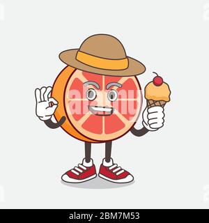 Un'illustrazione del personaggio mascotte di pompelmo che detiene il gelato Illustrazione Vettoriale