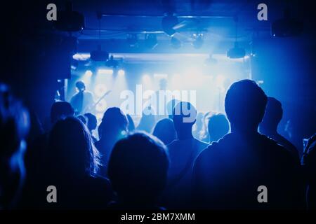 silhouette di una folla di concerti Foto Stock