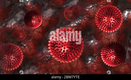 Cellule del virus rosso Corona Covid-19 Foto Stock