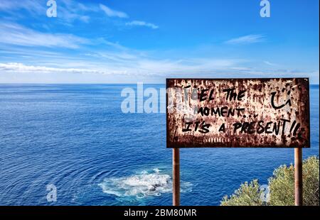 Cartello sulla costa occidentale, Puntagorda, la Palma, Isole Canarie, Spagna, Europa. Foto Stock