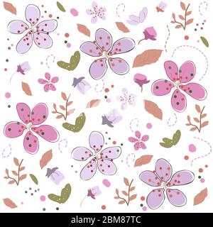 Fiori primaverili, motivo floreale senza cuciture in fiore di prugne Illustrazione Vettoriale