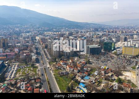 Skopje Makedonia, punto di riferimento aereo, cityskape Foto Stock