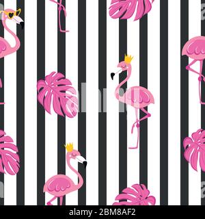 Cute Flamingo sfondo - divertente carattere vettoriale disegno senza cuciture pattern. Poster o t-shirt con scritte e grafica in tessuto. / carino fenicottero Illustrazione Vettoriale