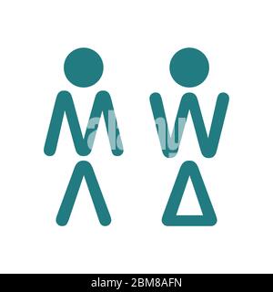 Semplice segno icona maschio e femmina wc. Icona uomo e donna linea sottile per il web e mobile, moderno design minimalista piatto. Icona turchese vettore Illustrazione Vettoriale