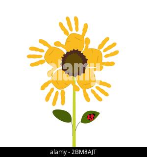 Fiore del sole con vettore di stampa della mano del bambino Illustrazione Vettoriale