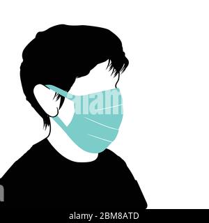 Sagoma della persona che indossa la maschera medica su sfondo bianco, illustrazione vettoriale Illustrazione Vettoriale